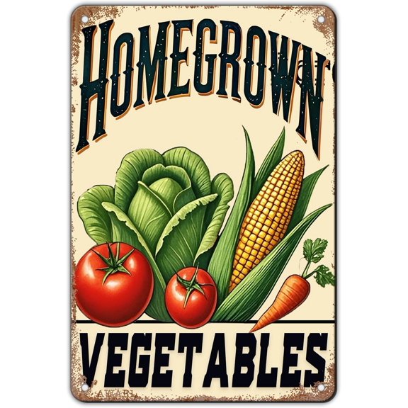 Vegetable Tomato Corn Metal Wall Sign 12x8 Inch Tin Decor for Home Kitchen Farm Garden