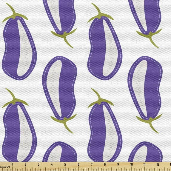 Ambesonne Vegetable Fabric by the Yard Upholstery, Eggplants Aubergine Art, 10 Yards, Blue Violet and Olive Green
