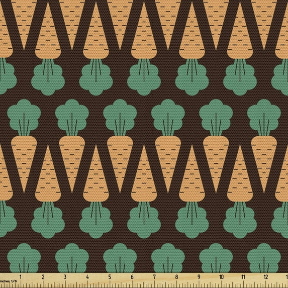 Ambesonne Vegetable Fabric by the Yard Upholstery, Carrots Diet Healthy Food, 5 Yards, Dark Brown Jade Green