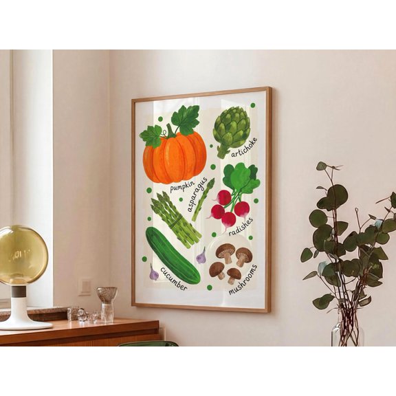 Vegetable Wall Art Kitchen Botanical Food Print Decor Art Boho Kitchen Decor Educational