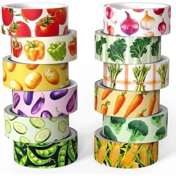Vegetable Washi Tape Set of 12 Rolls, Cute Garden Decorative Tape, Tomato Carrot Corn Masking Tape for Journaling Supplies, Kitchen Planner, Garden Scrapbooking, Recipe Journal
