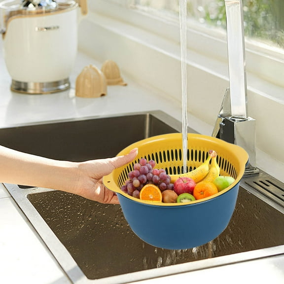 Vegetable Washing Basket Fruit Washing Bowl with Strainer Basket Drainageage Double Basket of Vegetables Plastic Bowl for Washing Vegetables Cooking Home-Made Fruit Platter