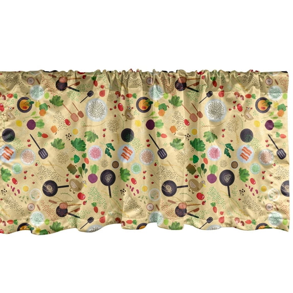 Vegetable Window Valance Pack of 2, Food Ingredient Cookbook Theme Spices Type of Dish Yummy Gourmet Kitchen Print, Rod Pocket Curtain Valances for Kitchen Bedroom, 54" X 18", Multicolor, by Ambesonne