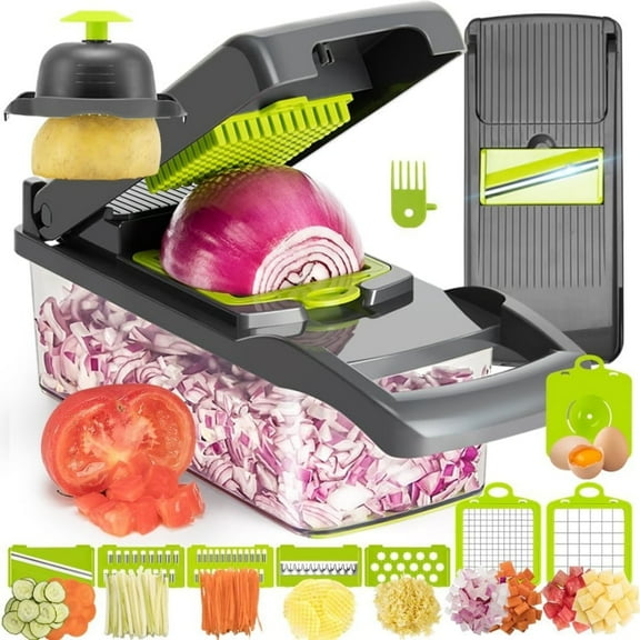 Vegetable cutter, a great helper for parents. Multi-functional kitchen supplies.Multifunctional 10 in 1 Food Choppers, Kitchen Vegetable Slicer Dicer Cutter,Onion Mincer,Cheese Grater,Colander Basket