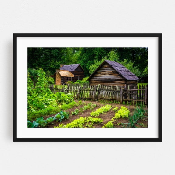 Vegetable garden at the Mountain Farm Museum - North Carolina Photography Farmhouse Rustic Rural Landscape Nature Botanical Scenic Black Framed Wall Art Print 5 x 7 inches