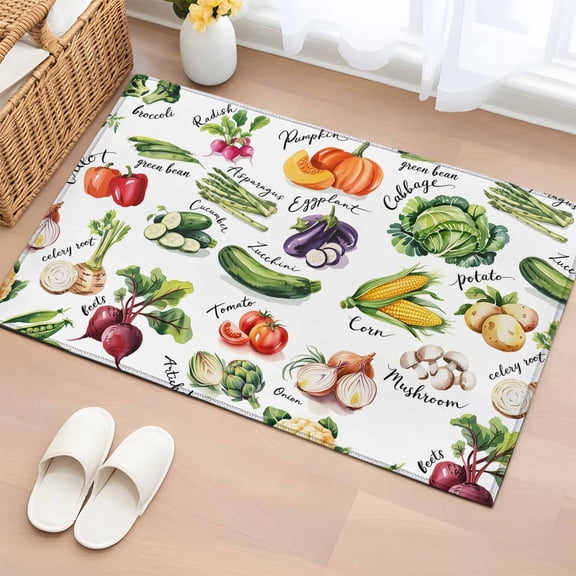 Vegetables Bathroom Rug Washable 2x3 Entryway Rug Non Slip Watercolor Farmhouse Fruits Front Door Mat Low Pile Indoor Doormat Throw Floor Carpet for Kitchen Bedroom Entrance