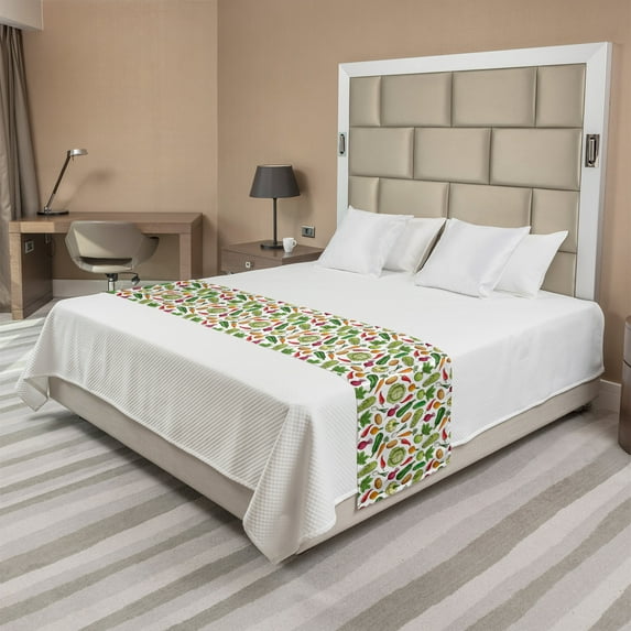 Vegetables Bed Runner, Continuous Pattern with Detailed Colored Drawn Delicious Natural Healthy Food, Decorative Accent Bedding Scarf for Hotels Homes and Guestrooms, Queen, Multicolor, by Ambesonne