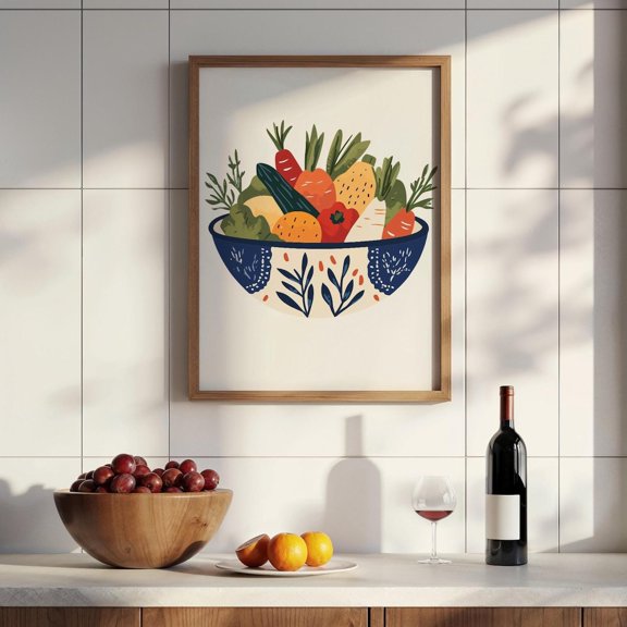 Vegetables Bowl Colorful Kitchen Food Decor Modern Wall Art, Stretched Canvas 8x10in