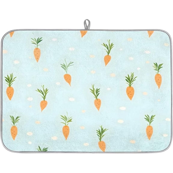 Vegetables Carrots Dish Drying Mat for Kitchen Counter Dish Drying Pad Non-Slip Absorbent Microfiber Drainer Rack Mats for Dishes Pots Pans 16" x 18"