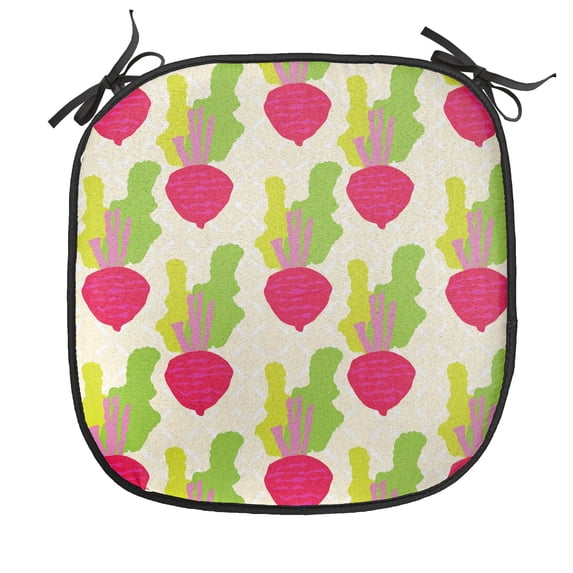 Vegetables Chair Seating Cushion, Abstract Design Beetroots Pattern with Elements and Crossed Backdrop, Soft Seat Pads for Office with Anti-slip Backing, 16"x16", Multicolor, by Ambesonne