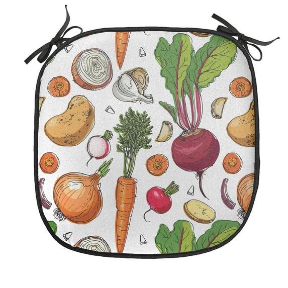 Vegetables Chair Seating Cushion, Continuous Pattern of Sketchy Painted Healthy Natural Tasty Food Illustration, Soft Seat Pads for Office with Anti-slip Backing, 16"x16", Multicolor, by Ambesonne