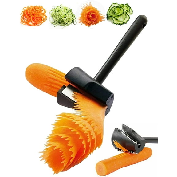 Vegetables Curler & Spiralizer Tool, 4 in 1 Carrot Peeler & Curler with Rotating Blade for Making Garnishes, Carving Potatoes, Cucumbers, Fruits for Salads