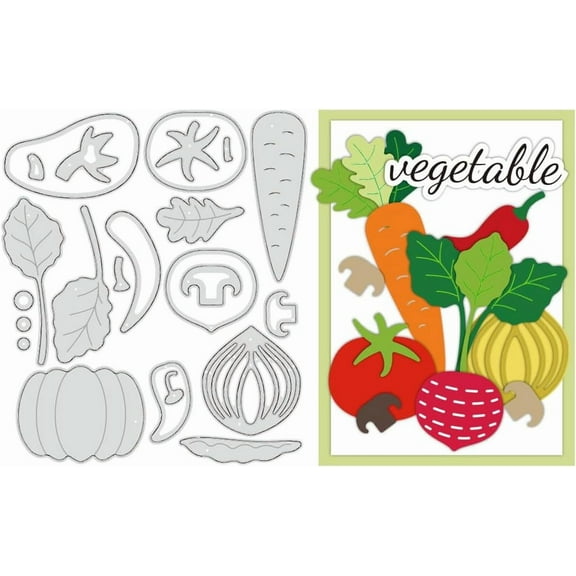Vegetables Cutting Dies Carrots Pumpkin Tomatoes Stencils 6x5" Decorative Embossing Stencils for Scrapbooking Photo Album Greeting Card Making 0.8mm Thick for DIY