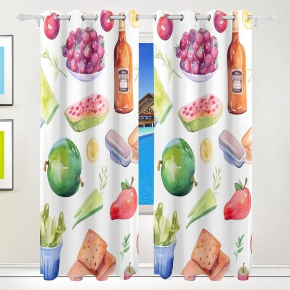 Vegetables Drink Bread Fruits Black Out Curtains 84 Inch Length for Bedroom Living Room Windows 2 Panels Set