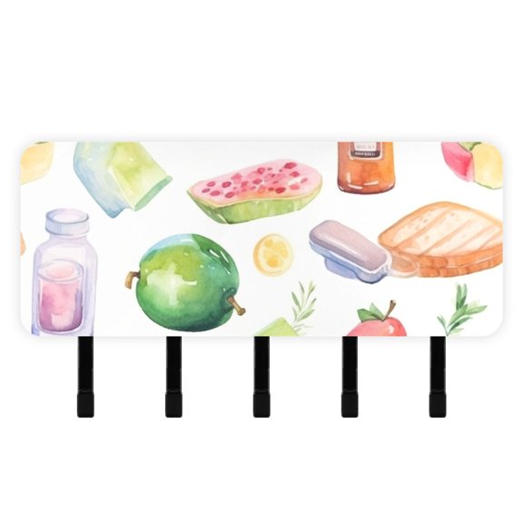 Vegetables Drink Bread Fruits Mail Holder Organizer Wall Mount with Shelf Key Holder Key Rack with 5 Key Hooks for Wall Decorative