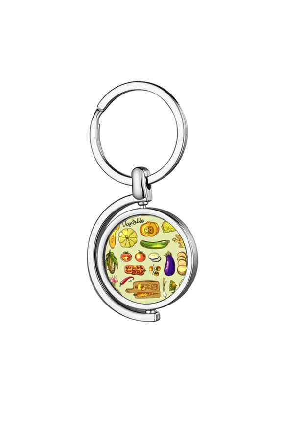 Vegetables Eggplant Pumpkin Ginger Rotating Keychain Metal Keyring Holder