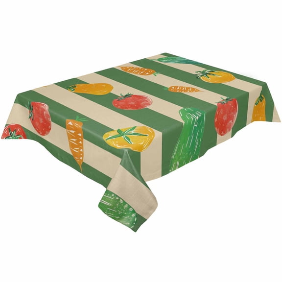 Vegetables Green Stripes Rectangle Tablecloths 52x70,Farmhouse Tomatoes Cucumbers Carrots Table Cloth Table Cover Indoor/Outdoor Tabletop Decor for Wedding Holiday Party Dinner Baby Shower