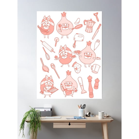 Vegetables In The Kitchen - Orange (Beans And Onions) Poster Wall Art, Modern Wall Decor For Living Room Bedroom, 8x12 UNFRAMED