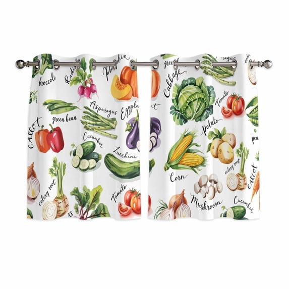 Vegetables Kitchen Curtains Short 54 Inch Length, Watercolor Farmhouse Fruits Grommet Top Bedroom Living Room Curtains, Light Filtering Cafe Curtain Drapes 2 Panels Set 84''x54''