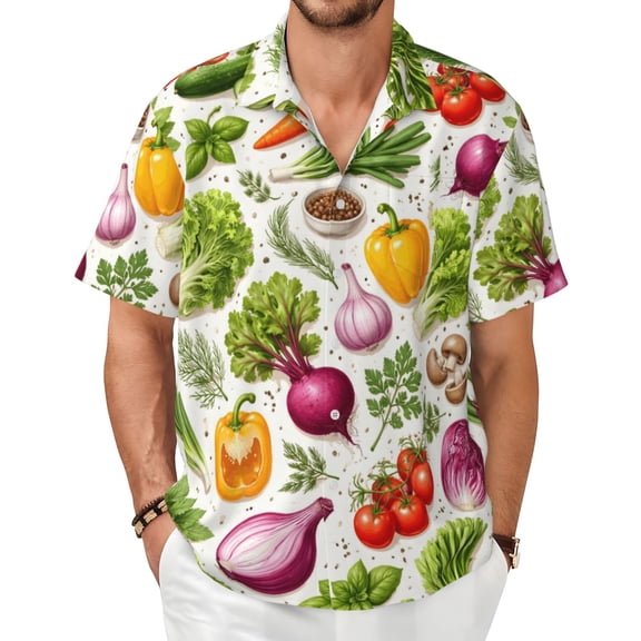 Vegetables Men's Shirts Short-Sleeved with All-Over Prints Button-Up Shirts
