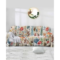 Vegetables Mushroom Sofa Covers for 3 Cushion Couch,Washable Sectional & L Shape Couch Covers for Dog/Cat/Kid,Vintage Spring Botanical Newspaper Non Slip Sofa Slipcover Tassel Futon Cover 71x150