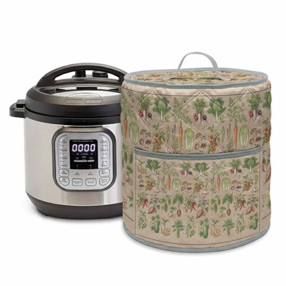 Vegetables Rice Cooker Cover 8 Quart Retro Carrots Garlic Tomatoes Beans Linen Texture Pressure Cooker Cover Appliance Protector Dust Case with Pocket and Handle for Kitchen