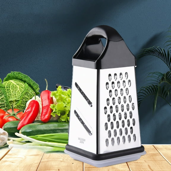 Vegetables Slicers, Stainless Steel Box Grater, Cheese Vegetables Ginger Grater, 4-in-1 Blades, Ergonomic Rubber Handle, Dishwasher Safe, Anti-Slip Base