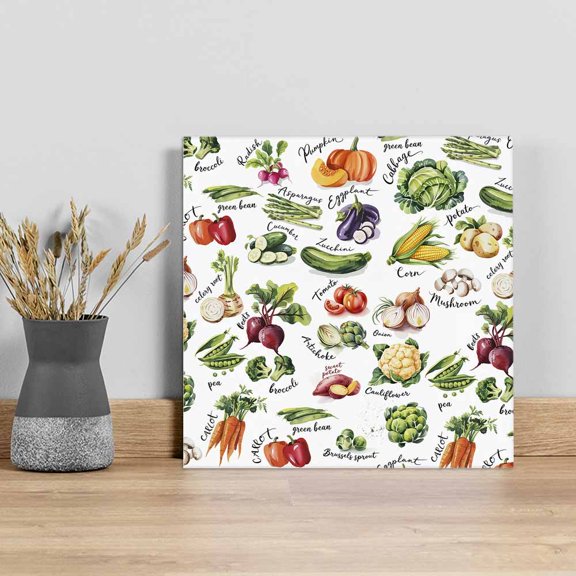 Vegetables Wall Art Painting on Canvas, Watercolor Farmhouse Fruits Canvas Art Home Prints Wall Art Framed Modern Artwork for Living Room Bedroom Wall Decor 8x8in