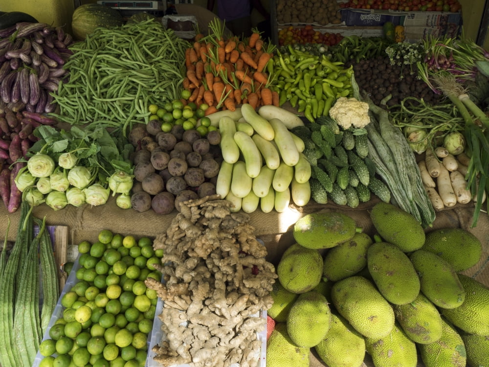 Vegetables for sale on Main Street market Galle Southern Province Sri Lanka Canvas Art - Panoramic Images (12 x 16)