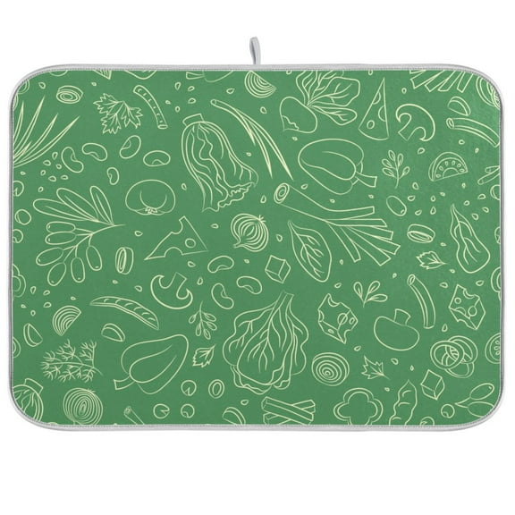 Vegetables on Green Dish Drying Mat Microfiber Kitchen Mats Large Counter Absorbent Dish Pad Drainer Rack 18"x24"