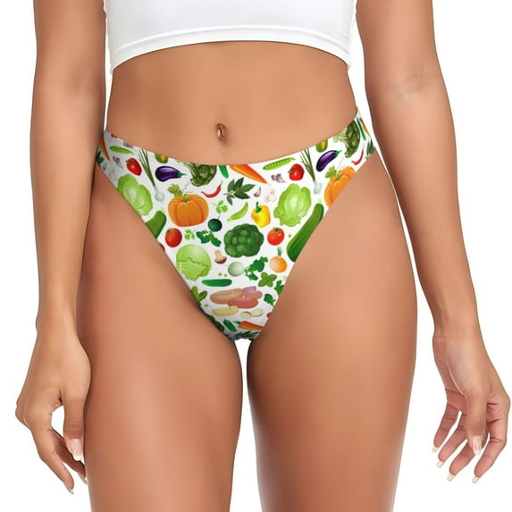 Vegetables2 Thongs for Women - No Show Seamless Womens Thongs Underwear, Stretch G String Thongs for Women, Ladies Breathable Sexy Thong Bikini Panties Briefs