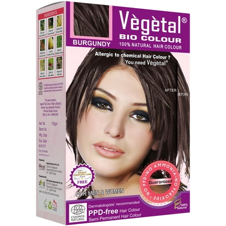 Vegetal Bio Colour Burgundy 150gm first PPD free and ammonia free hair color recommended by dermatologists for All hair type