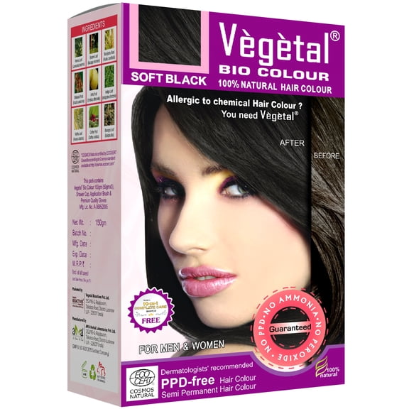 Vegetal Bio Colour - Soft Black 150g Semi Permanent Type Hair Color Recommended by Dermatologist