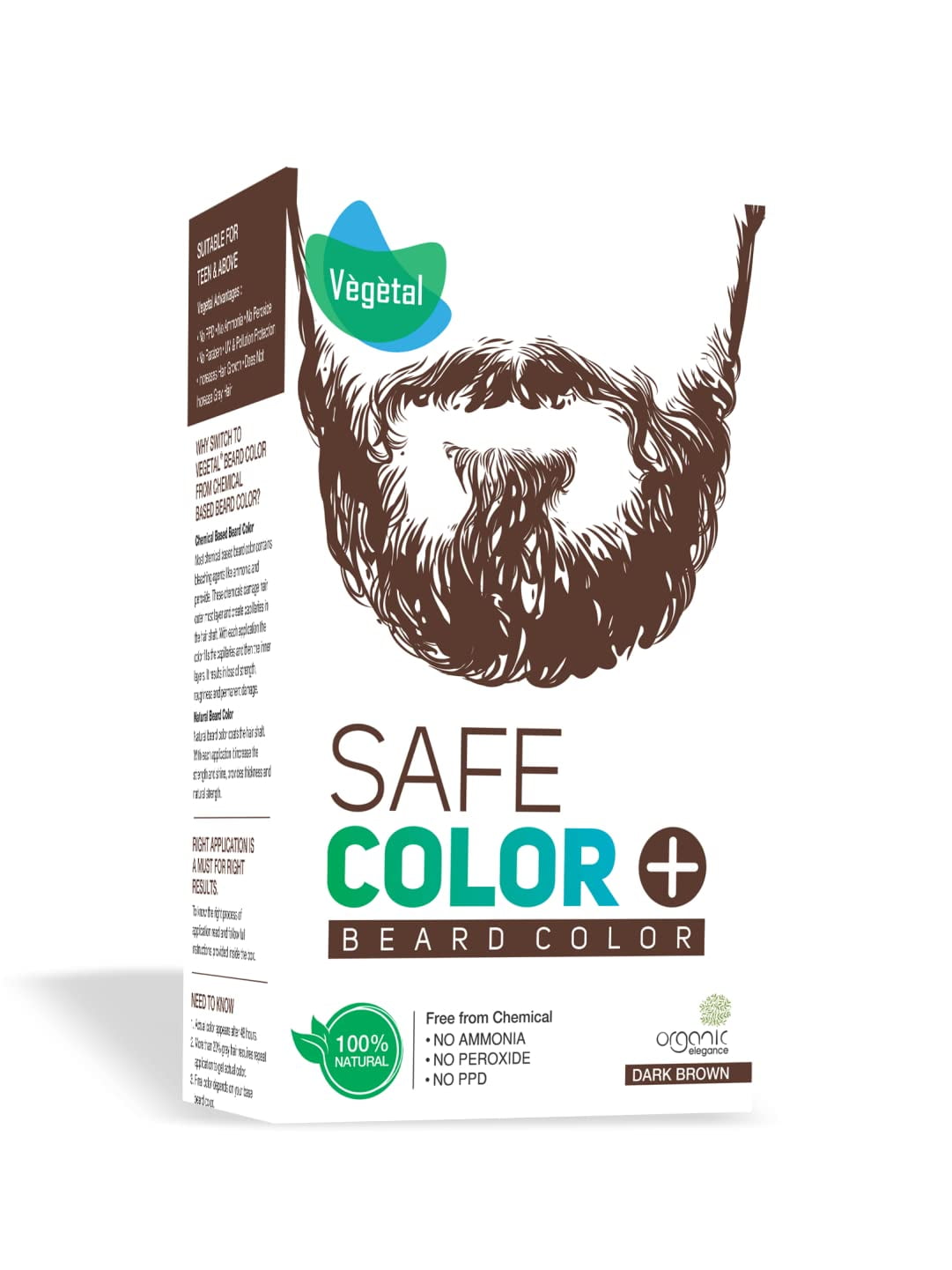 Vegetal Organic Beard Hair Dye Safe Color Hair Color for Men Dark Brown