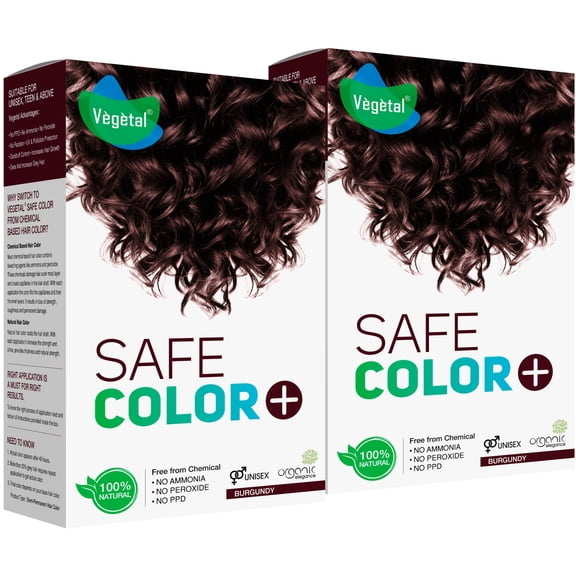 Vegetal Safe Hair Color - Burgundy 100gm - Certified Organic Chemical and Allergy Free Bio Natural Hair Color with No Ammonia Formula for Men & Women
