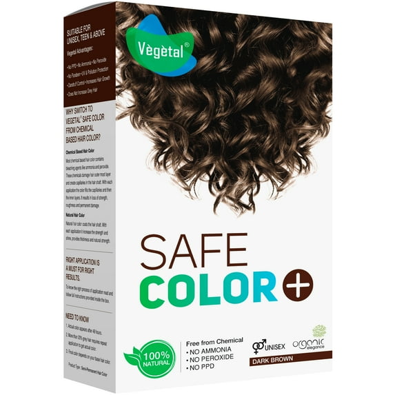 Vegetal Safe Hair Color - Dark Brown 50gm - Certified Organic Chemical and Allergy Free Bio Natural Hair Color with No Ammonia Formula for Men & Women
