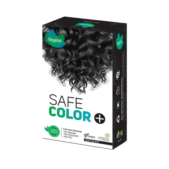 Vegetal Safe Hair Color -Soft Black 100gm - Certified Organic Chemical & Allergy Free Bio Natural Hair Color for Men & Women