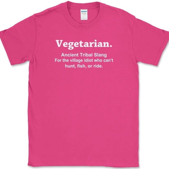 Vegetarian Ancient Tribal Slang T-Shirt Funny Meat Bacon BBQ Grilling Tee - Pink, S