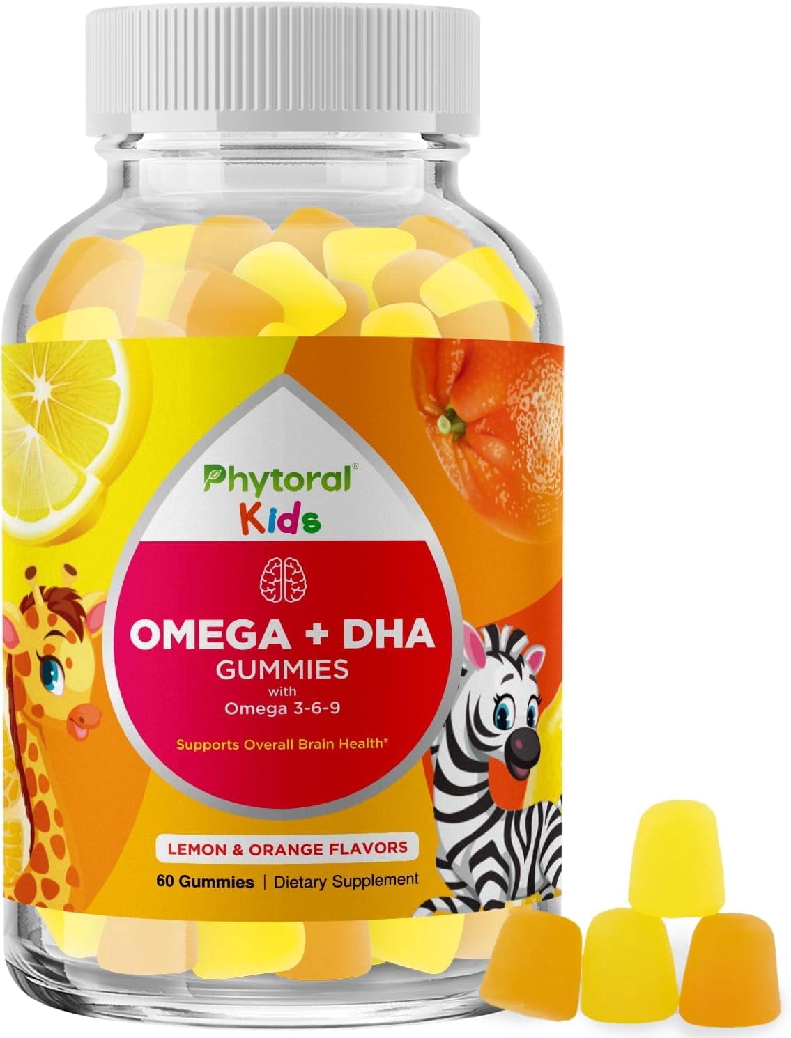 Phytoral Kids Omega 3 6 9 and DHA Gummies, Omega Fatty Acids for Brain and Immunity, 60 Count