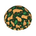 thumbnail image 1 of Vegetation Capybara Shower Cap, Double Layers Shower Cap Rreusable Waterproof, Elastic Bathing Hair Hat for Women, Washable Hair Cap for All Hair Lengths, 1 of 5