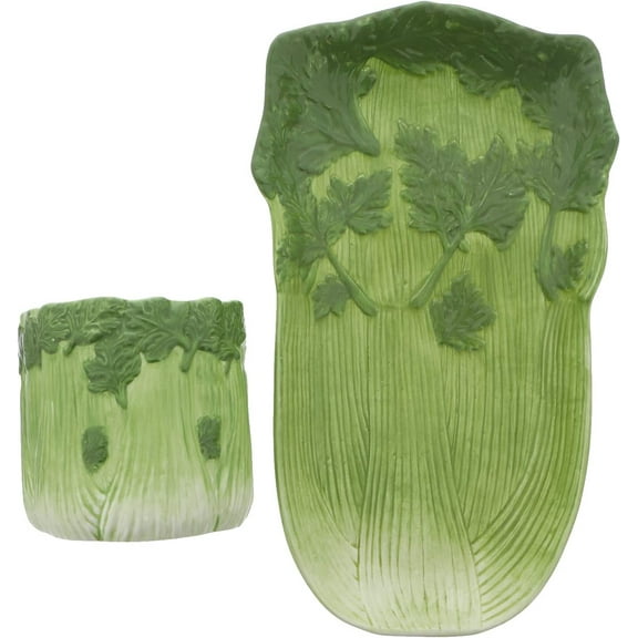 Servette Home Vegetable Themed Ceramic Serveware Platters and Dishes - Celery