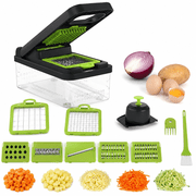 Veggie Chopper Vegetable Cutter, 12 in 1 Kitchen Gadget, Green | Dicer, Slicer, Cutter, Slap Chop, Cheese Grater & Egg Separator - Multi-Functional Salad Fruit Onion Chopper with Container