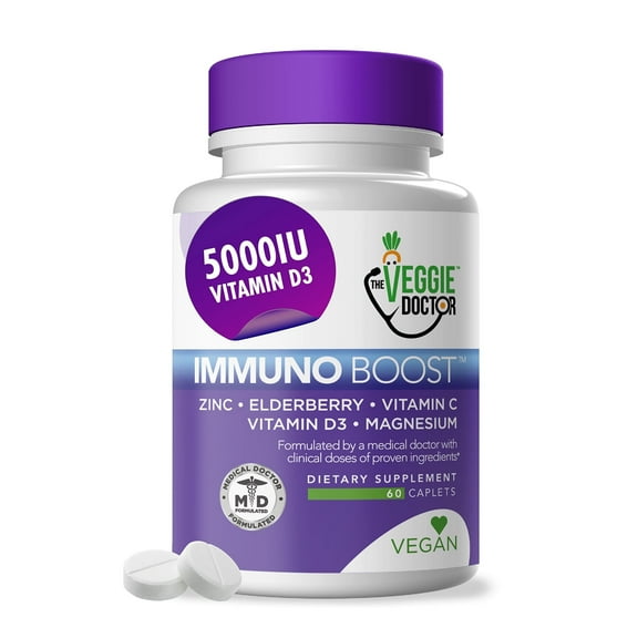 The Veggie Doctor - Immune Support Supplement (60 Tabs) - All Natural, Vegan – Elderberry, Zinc, Vitamins C, D3 for Immune System Boost – Immunity Supplement with Magnesium for Daily Immune Support