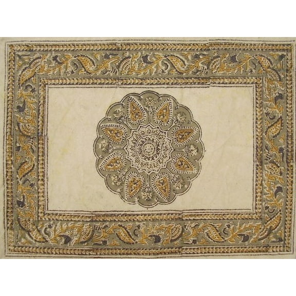 Veggie Dye Block Print Cotton Table Placemat 19" x 13" Olive