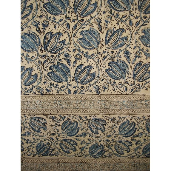 Veggie Dye Block Print Curtain Drape Panel Cotton 46" x 84" Blue