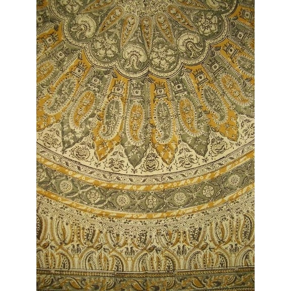 Veggie Dye Block Print Square Cotton Tablecloth 60" x 60" Olive Green