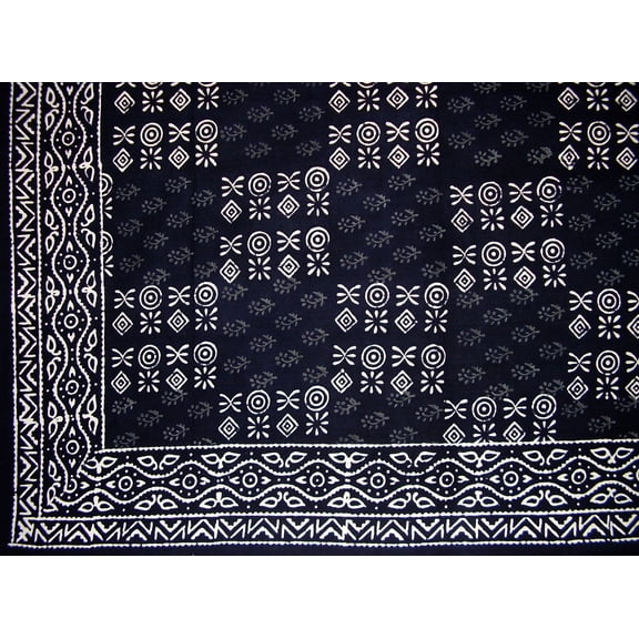 Veggie Dye Block Print Tapestry Cotton Bedspread 110" x 110" King Black