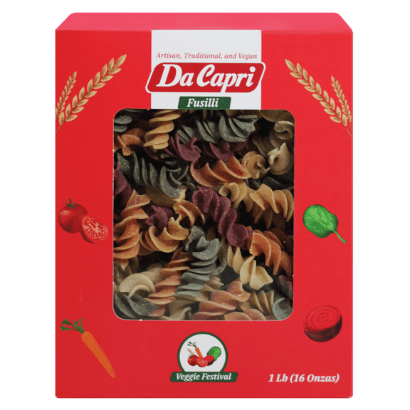 Veggie Festival Fusilli (Pack Of 2) | Artisanal Homemade Italian Style Pasta Da Capri | 100% Natural & Plant-Based | Natural Veggies 16 Oz |Vegan & Healthy | Easy to make & Fast Cooking