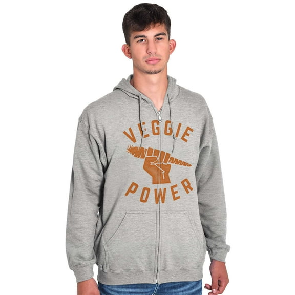 Veggie Power Cute Vegetarian Fighter Unisex Fleece Graphic Zip Up Hoodie Brisco Brands 5X