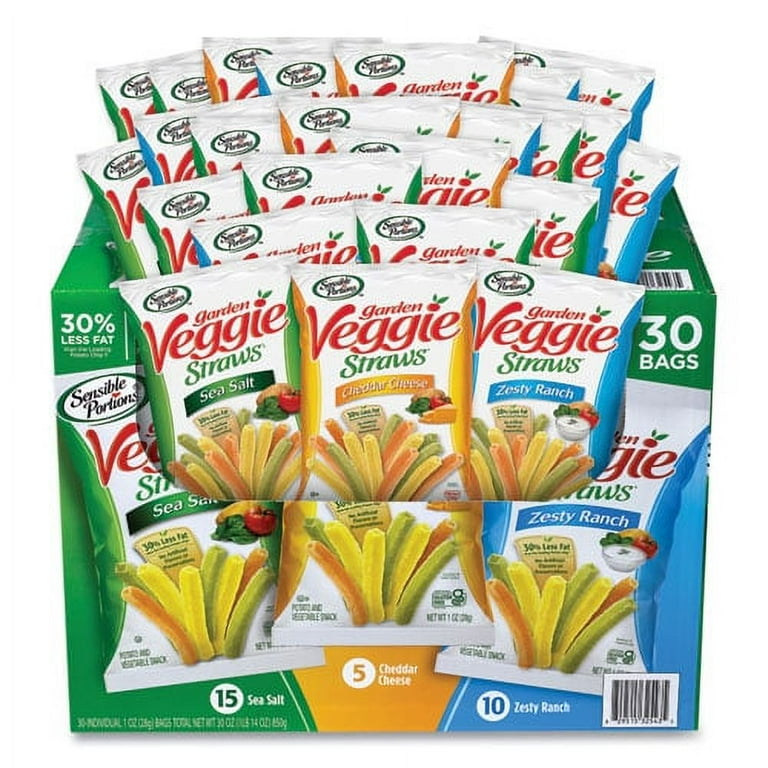Veggie Straws, Cheddar Cheese/Sea Salt/Zesty Ranch, 1 oz Bag, 30 Bags/Carton, Ships in 1-3 Business Days Veggie Straws, Cheddar Cheese/Sea Salt/Zesty Ranch, 1 oz Bag, 30 Bags/Carton, Ships in 1-3 Business Days